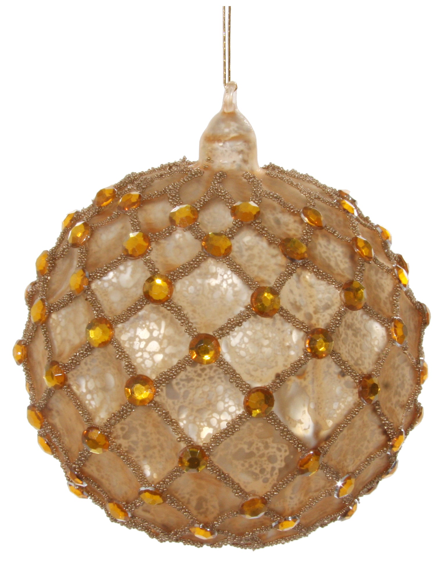 "Antique" mundblæst glas kugle m. guld perler