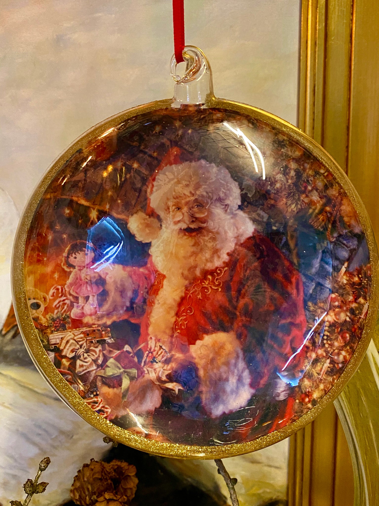 Vintage glas medallion med Santa